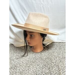 Gigi Pip Womens 55 Beige Tan Wool Felt Wide Brim Fedora Hat Grosgrain Band Boho